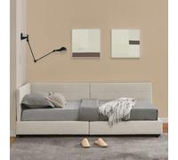 Arhatreya Canapé-lit 90 x 200 cm, en forme de L, avec dossier haut, rembourré, avec sommier à lattes, lit simple, pour appartement, chambre à coucher, sans matelas, en velours beige