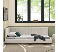 Arhatreya Canapé-lit 90 x 200 cm, en forme de L, avec dossier haut, rembourré, avec sommier à lattes, lit simple, pour salon, chambre à coucher, sans matelas, beige