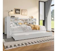 Arhatreya Canapé-lit, 90 x 200 cm, en forme de L, avec lit gigogne, tête de lit avec compartiment de rangement, pour chambre d'amis, appartement (sans matelas) blanc