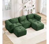 Arhatreya Canapé modulaire 3 places en forme de U avec 2 tabourets Vert | Mousse 32D haute densité, assise profonde, tissu doux sans montage