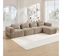 Arhatreya Canapé modulaire 4 places en forme de L avec tabouret Sable | Design sans cadre, mousse 32D haute densité, assise profonde, tissu doux