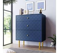 Arhatreya Commode à 3 tiroirs - Buffet haut pour chambre à coucher et toutes les pièces à vivre - Bleu marine - H 89 x l 75 x P 40 cm