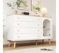 Arhatreya Commode à tiroirs blanche à 4 tiroirs larges pour salle à manger, cuisine, salon, style moderne, 40 x 120 x 77,5 cm