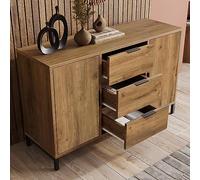 Arhatreya Commode avec 2 portes et 3 tiroirs, 120 x 40 x 76 cm, chêne foncé, étagère réglable, buffet haut pour chambre à coucher et toutes les pièces à vivre