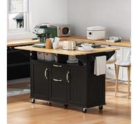 Arhatreya Îlot de cuisine avec roulettes, table à manger extensible, 120 x 40-60-80 x 92 cm (L x l x H), îlot de cuisine mobile avec tiroirs et porte-serviettes, chariot de cuisine mobile pour cuisine