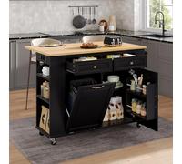 Arhatreya Îlot de cuisine avec roulettes, table à manger extensible, 120 x 40 à 70 x 92 cm (L x l x H), îlot de cuisine mobile avec tiroirs et porte-serviettes, chariot de cuisine mobile pour cuisine