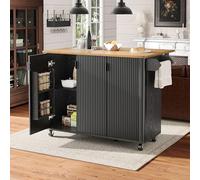 Arhatreya Îlot de cuisine, chariot repas avec grain de bois, buffet, 130 x 45 (75) x 92 cm, chariot de cuisine extensible sur roulettes avec porte-serviettes, étagère à épices, séparateurs réglables