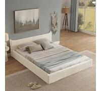 Arhatreya Lit capitonné, 140 x 200 cm, pour enfant, avec cadre en fer solide, lit double avec tête de lit, lit d'adolescent, lit d'invités, chambre à coucher (sans matelas), chenille beige
