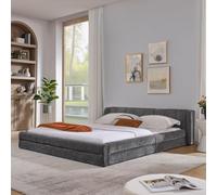 Arhatreya Lit capitonné, 160 x 200 cm, lit double, avec dossier confortable, avec sommier à lattes, pour chambre d'amis, chambre à coucher (sans matelas), en tissu chenille gris foncé