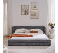 Arhatreya Lit capitonné, 160 x 200 cm, lit double, avec dossier confortable, avec sommier à lattes, pour appartement, chambre à coucher (sans matelas), en tissu chenille gris foncé