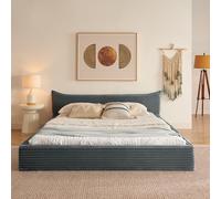 Arhatreya Lit capitonné, 160 x 200 cm, pour enfant, avec cadre en fer solide, lit double avec tête de lit, lit d'appoint, lit d'invité, pour appartement, chambre à coucher (sans matelas), gris