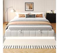 Arhatreya Lit capitonné 180 x 200 cm, espace de rangement hydraulique, avec bandes lumineuses LED, lit adulte avec espace de rangement, lit double sans tête de lit, lit d'appoint pour chambre à