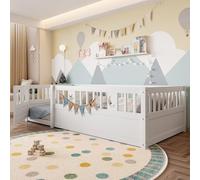 Arhatreya Lit de sol, 90 x 190 cm, pour enfant, avec grille, style minimaliste, avec sommier à lattes, sans matelas, blanc