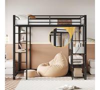 Arhatreya Lit mezzanine 140 x 200 cm, lit mezzanine avec échelle, lit d'adolescent avec table, lit en métal avec suspension facile, lit en fer avec compartiments de rangement, lit pour enfants