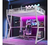 Arhatreya Lit mezzanine, 140 x 200 cm, pour enfant, avec bureau, tablette de console d'ordinateur, en métal, avec prise de courant + USB, lit simple avec balustrade et escalier (sans matelas), en