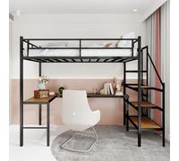 Arhatreya Lit mezzanine, 90 x 190 cm, avec bureau en forme de L, lit simple avec escalier, lit en métal avec compartiments de rangement, lit pour enfants, garçons et filles, sans matelas, noir