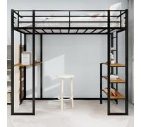 Arhatreya Lit mezzanine, 90 x 190 cm, avec bureau, lit simple avec échelle, lit en métal avec balustrade, lit pour enfants, garçons et filles, sans matelas, noir
