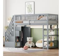 Arhatreya Lit mezzanine, 90 x 200 cm, avec bureau et armoire, lit mezzanine avec étagères et échelle d'escalade de sécurité, lit avec espace de rangement pour enfants, adolescents (sans matelas) gris