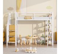 Arhatreya Lit mezzanine, 90 x 200 cm, avec escalier de sécurité, lit en métal avec espace de rangement, lit adolescent avec armoire, design de clôture haute, lit avec étagères pour adolescents (sans