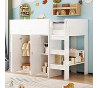 Arhatreya Lit mezzanine, 90 x 200 cm, avec espace de rangement, lit mezzanine avec armoire, lit d'adolescent, avec étagères, construction stable, lit avec échelle pour enfants, adolescents (sans