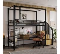 Arhatreya Lit mezzanine 90 x 200 cm, en fer, avec escalier, vestiaire et compartiments de rangement, panneau acrylique, fenêtre avec attraction magnétique, lit de kinésiologie pour adolescents (sans
