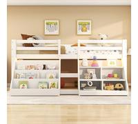 Arhatreya Lit mi-hauteur 90 x 200 cm, lit enfant avec étagères, lit mezzanine avec balustrade, lit en bois avec rangement, cadre de lit avec sommier à lattes, pour appartement enfant (sans matelas