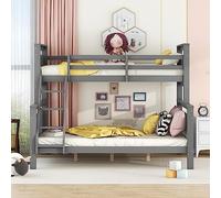 Arhatreya Lit superposé, 90/140 x 200 cm, avec échelle, lit superposé, avec rampe de sécurité, convertible en 2 lits séparés, lit en bois pour enfants adolescents (sans matelas) - Pin gris