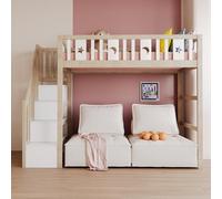 Arhatreya Lit superposé 90 x 200 cm, lit d'enfant avec escalier, lit mezzanine avec rampe de sécurité, lit en bois avec décoration étoiles et lune, lit pour enfants adolescents (sans matelas) bois