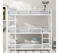 Arhatreya Lit superposé, 90 x 200 cm, pour enfant, adolescent, chambre à coucher, en métal, avec grille, triple superposé, avec sommier à lattes, blanc