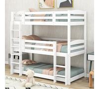 Arhatreya Lit superposé, 90 x 200 cm, pour enfant avec grille, 3 lits superposés avec échelle, 2 lits simples, en bois, sans matelas, en pin et MDF blanc