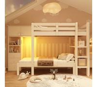 Arhatreya Lit superposé, 90 x 200 cm, pour enfant, avec veilleuse intelligente, armoire, en bois, avec étagère et tiroirs, lit avec sommier à lattes, pour enfants et adolescents (sans matelas), blanc