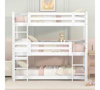 Arhatreya Lit superposé, 90 x 200 cm, pour enfant et adolescent, avec grille, 3 lits superposés avec échelle, 2 lits simples, en bois, pour 3 enfants et adolescents (sans matelas) en pin et MDF blanc