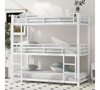 Arhatreya Lit superposé, 90 x 200 cm, pour enfants, adolescents, adultes, en métal, avec barre, triple superposé, avec sommier à lattes, blanc
