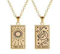 ARHZ Collier signe du zodiaque 2 pièces pour femme, pendentif tarot en acier inoxydable, bijoux signe du zodiaque, cadeaux pour filles - Soleil et Lune