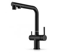 Ari Mitigeur Cuisine 3 Voies Douchette 2 Jets Venom, Noir Mat | Robinet Évier avec Douchette Extractible, Bec Pivotant 360°, Sortie Eau Filtrée, Laiton Noir