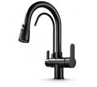 Ari Mitigeur Cuisine 3 Voies Douchette Extractible Nordic, Noir Mat | Robinet Évier avec Sortie Eau Filtrée, Bec Pivotant 360°, 2 Jets au Choix, Corps Laiton Massif