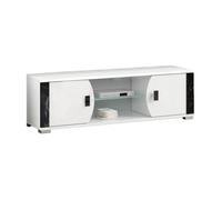 ARIANE - Meuble TV 2 Portes et 2 Niches Blanc avec Décor Latéral Aspect Marbre Noir