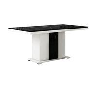 ARIANE - Table Repas Pied Central Blanc et Aspect Marbre Noir -