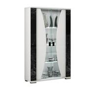 AltoBuy Ariane - Vitrine 2 Portes Blanc Eclairage LED intégré avec Décor Latéral Aspect Marbre Noir