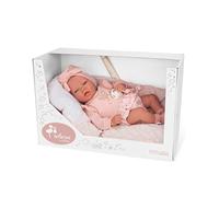 ARIAS ARI98121 Poupée Reborn Alba de 40 cm avec Coussin Blanc, bébé réaliste avec Linge Rose, tétine et tétine, Membres en Vinyle et Corps Souple, Jouet pour garçons et Filles à partir de 3 Ans