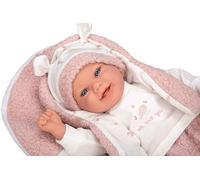 ARIAS - Poupée Elegance 40 cm Colin vêtue en Rose et Blanc et avec Coussin Assorti. Son Poids est si réel qu'elle Ressemble à Un Vrai bébé. Comprend Une tétine et Un Coussin. Jouet pour Enfants de