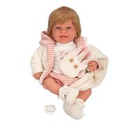 ARIAS - Poupée Elegance 45 cm Zoe avec Cheveux, Robe en Rose et Blanc. Son Poids est si réel qu'elle Ressemble à Un Vrai bébé. Comprend Une tétine et Une écharpe. Jouet pour Enfants de Tous âges