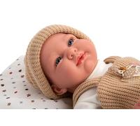 ARIAS Poupée Elegance CRIS de 40 cm en salopette beige, son poids est si réel qu'elle ressemble à un vrai bébé. Comprend une tétine et un sac de couchage, des jouets pour enfants de tous âges