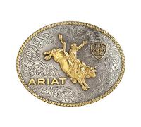 ARIAT Boucle ovale avec motif Bull Rider, bord en corde, finition argent antique et or, 10,2 x 7,6 cm