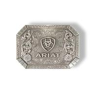 ARIAT Boucle rectangulaire avec gravure florale occidentale et emblème, finition argent antique, 6,3 x 9,5 cm, Argenté, taille unique