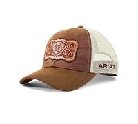 ARIAT Casquette de camionneur pour femme avec patch floral en cuir et fermeture snapback, marron, Taille unique