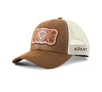 Ariat Casquette trucker pour femme avec patch floral en cuir et fermeture snapback, Marron/bronze, Taille unique