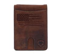 Ariat Pince à billets pour homme en cuir vieilli avec drapeau des États-Unis Marron