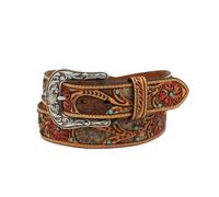 ARIAT Ceinture en cheveux de veau pour femme avec fleurs rouges, marron clair, taille XL
