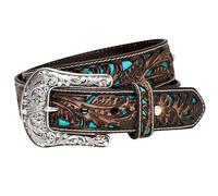 Ariat Women's Blue Inlay Floral Bling Belt, Brown, Extra Large